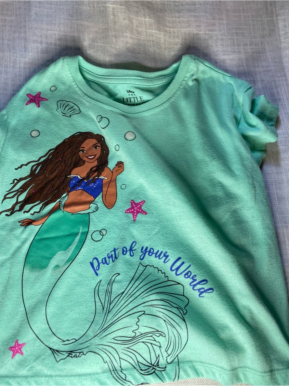 Disney Mint Green Mermaid Graphic Tee with Blue and Pink Accents